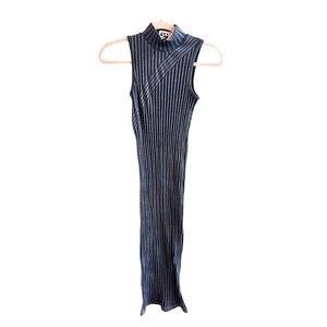 Forever 21 Gray Blue Mock Neck Bodycon Maxi Dress Small Ribbed Sexy Pencil